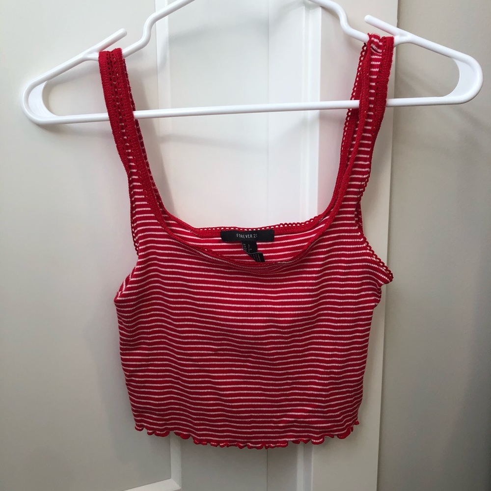 Red striped crop tank top